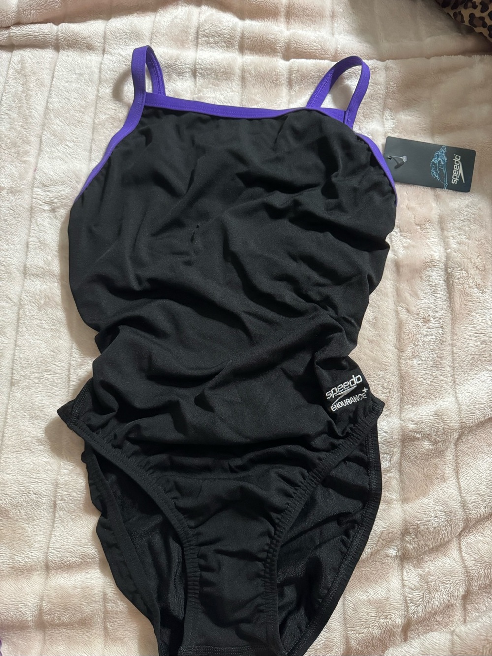 Speedo Black One-Piece Swimsuit with Purple Trim